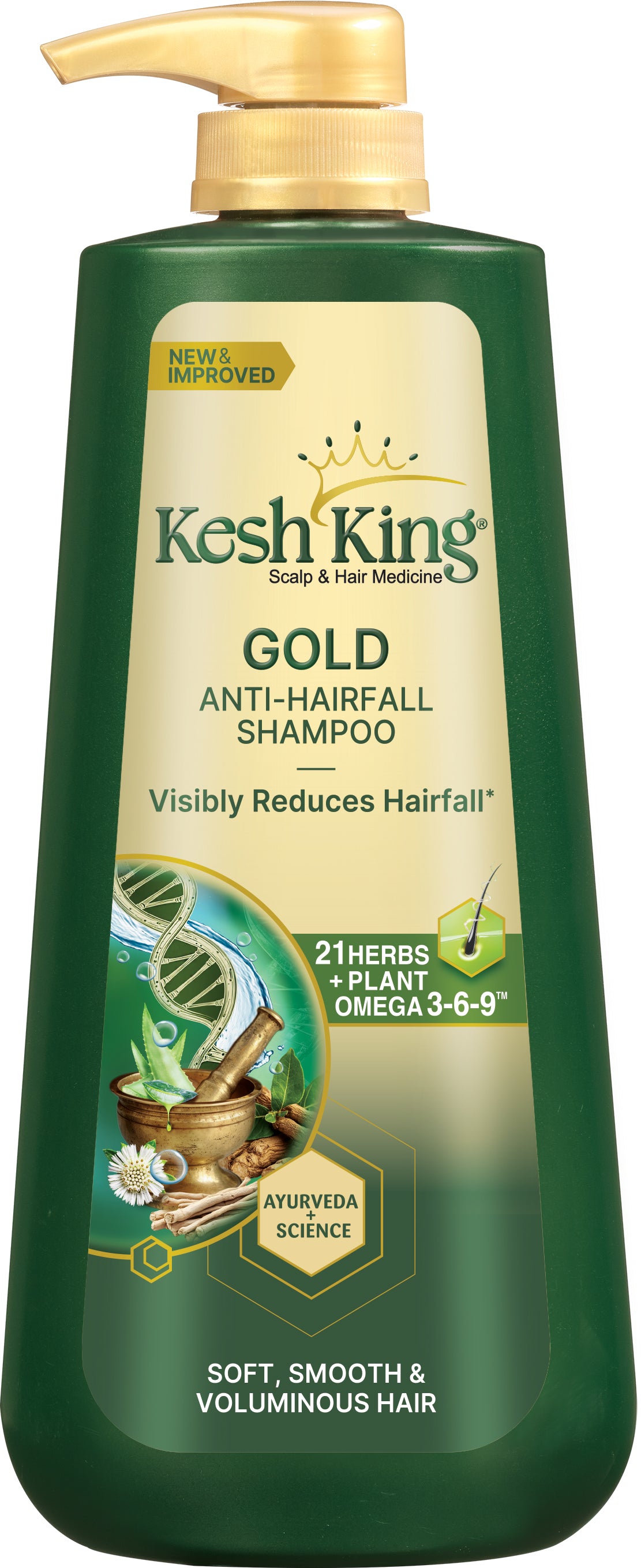 Kesh King Gold Anti Hairfall Shampoo with Plant Omega 3-6-9, For Soft, Smooth & Voluminous Hair (600 ml)