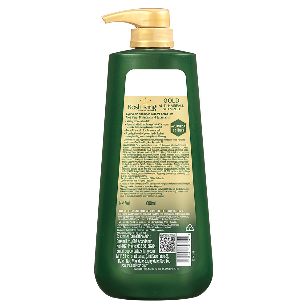 Kesh King Gold Anti Hairfall Shampoo with Plant Omega 3-6-9, For Soft, Smooth & Voluminous Hair (600 ml)