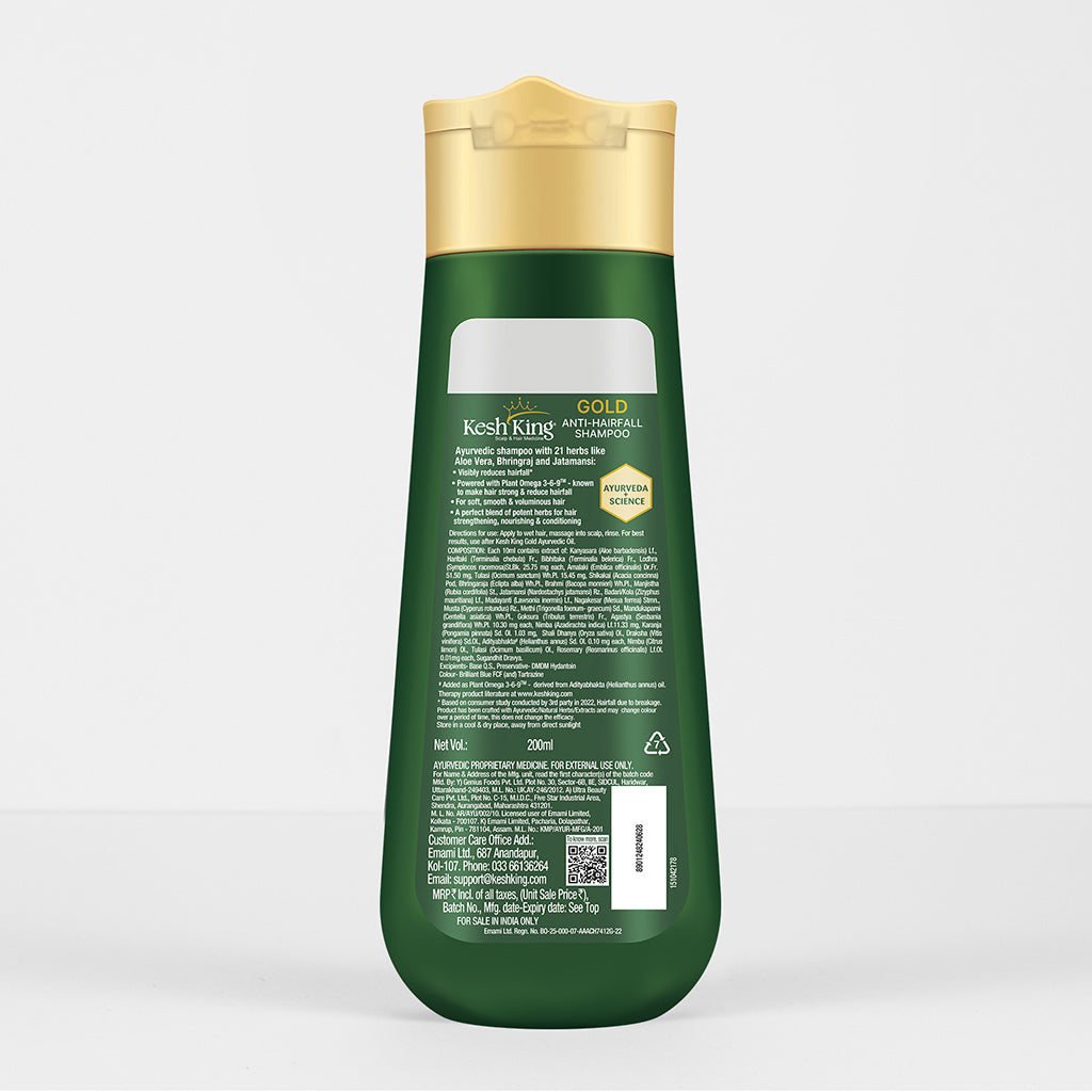 Kesh King Gold Anti Hairfall Shampoo with Plant Omega 3-6-9, For Soft, Smooth & Voluminous Hair (200 ml)
