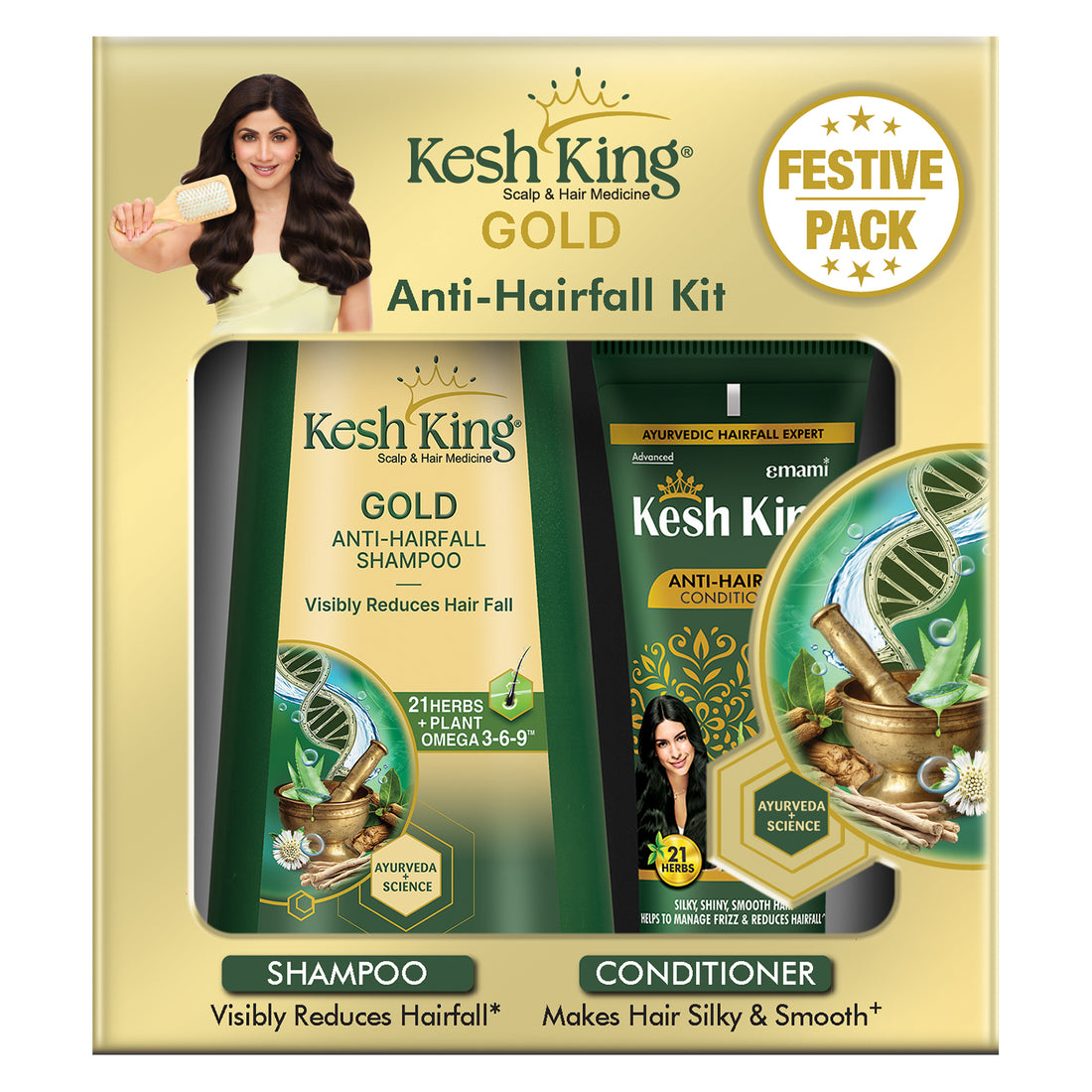 Kesh King Gold Anti-Hairfall Kit, For Soft, Smooth & Voluminous Hair (2 Items in the set)