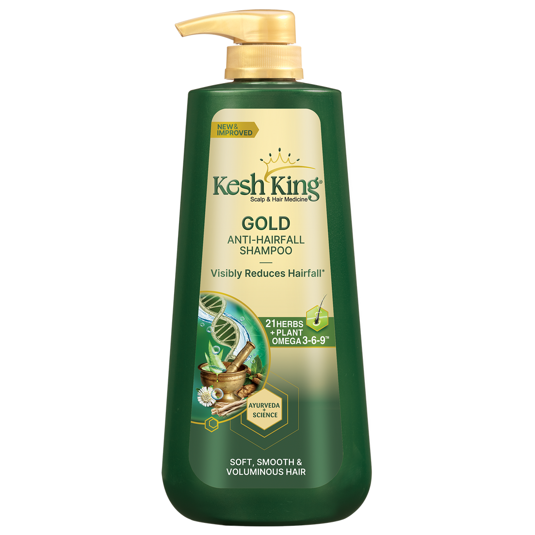 Kesh King Gold Anti Hairfall Shampoo with Plant Omega 3-6-9, For Soft, Smooth & Voluminous Hair (600 ml)