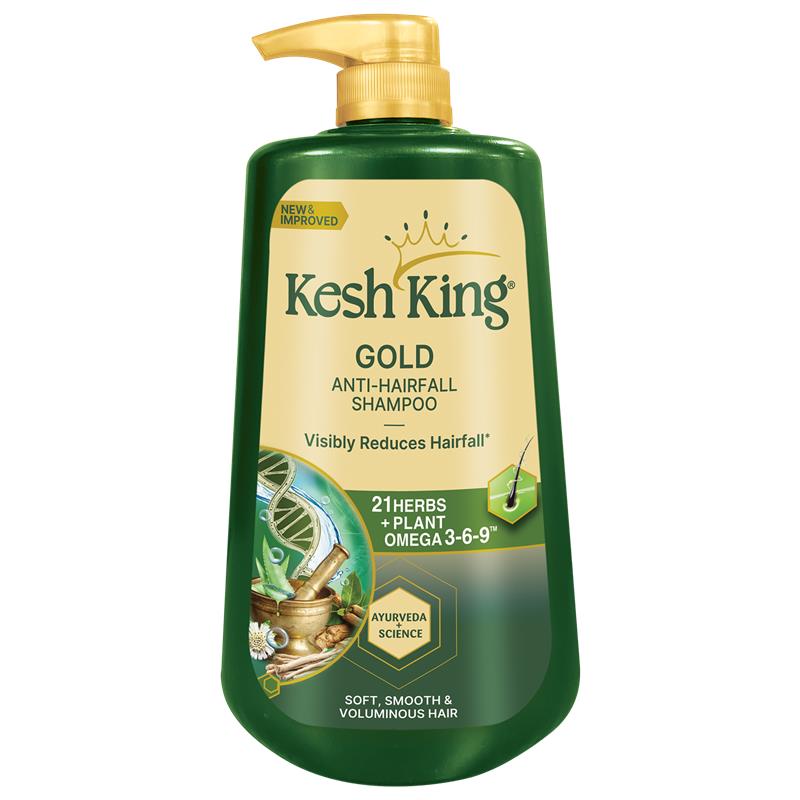 Kesh King Gold Anti Hairfall Shampoo with Plant Omega 3-6-9, For Soft, Smooth & Voluminous Hair (1000 ml)