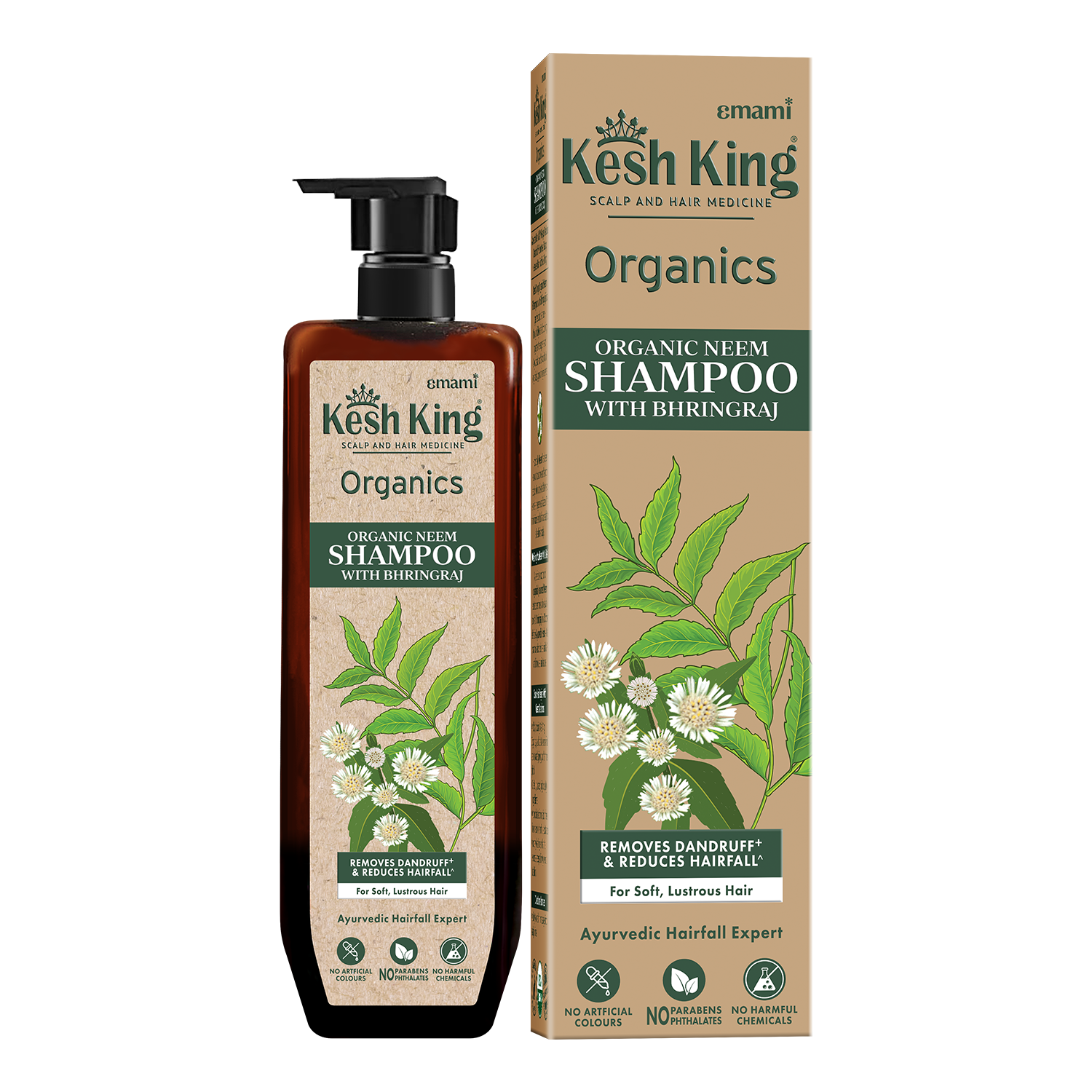 Kesh King Organics Neem & Bhringraj Anti Dandruff Shampoo, Certified Organic Ayurvedic Formula for Flake free and Healthy scalp, sulphate & paraben free, 300ml