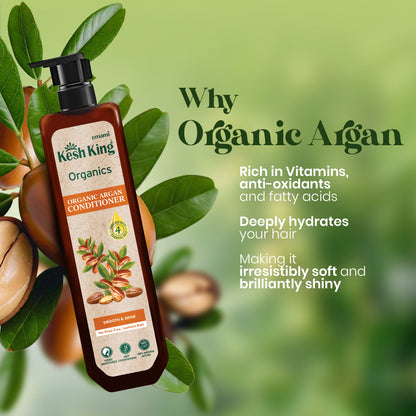 Kesh King Organics Argan Conditioner for Smooth and Shiny Hair, Ayurvedic Organic formula for frizz free bouncy hair, 200ml