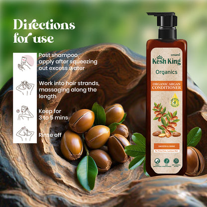 Kesh King Organics Argan Conditioner for Smooth and Shiny Hair, Ayurvedic Organic formula for frizz free bouncy hair, 200ml