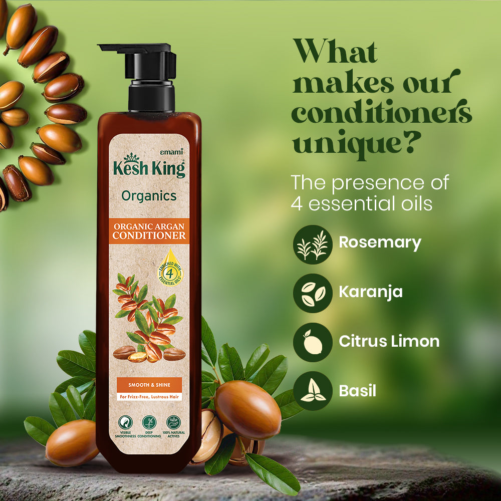 Kesh King Organics Argan Conditioner for Smooth and Shiny Hair, Ayurvedic Organic formula for frizz free bouncy hair, 200ml