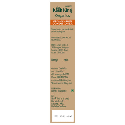 Kesh King Organics Argan Conditioner for Smooth and Shiny Hair, Ayurvedic Organic formula for frizz free bouncy hair, 200ml