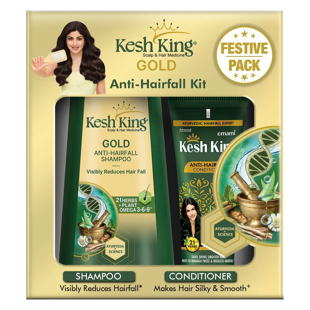 Kesh King Gold Anti-Hairfall Kit, For Soft, Smooth & Voluminous Hair (2 Items in the set)