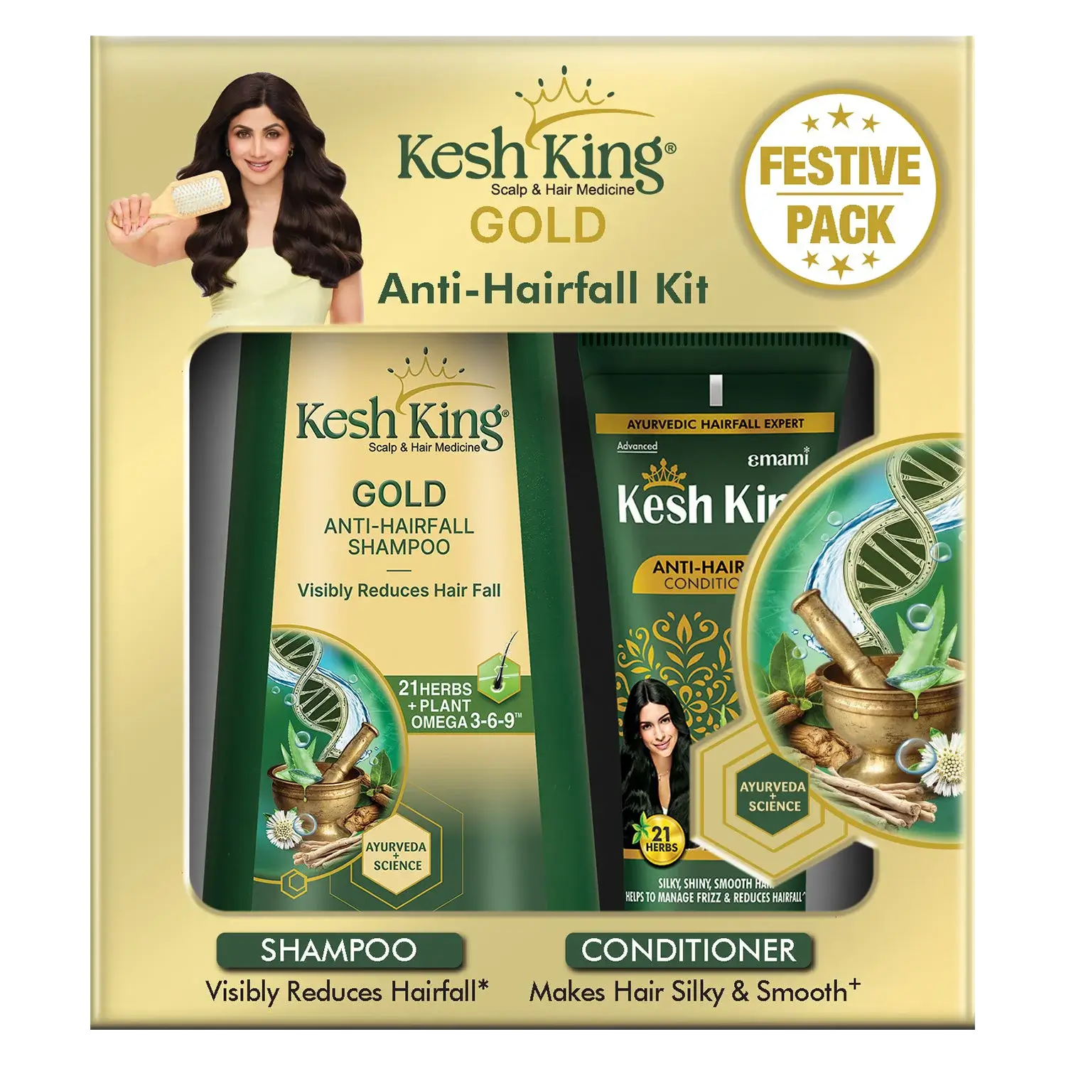 Kesh King Gold Anti-Hairfall Kit, For Soft, Smooth & Voluminous Hair (2 Items in the set)