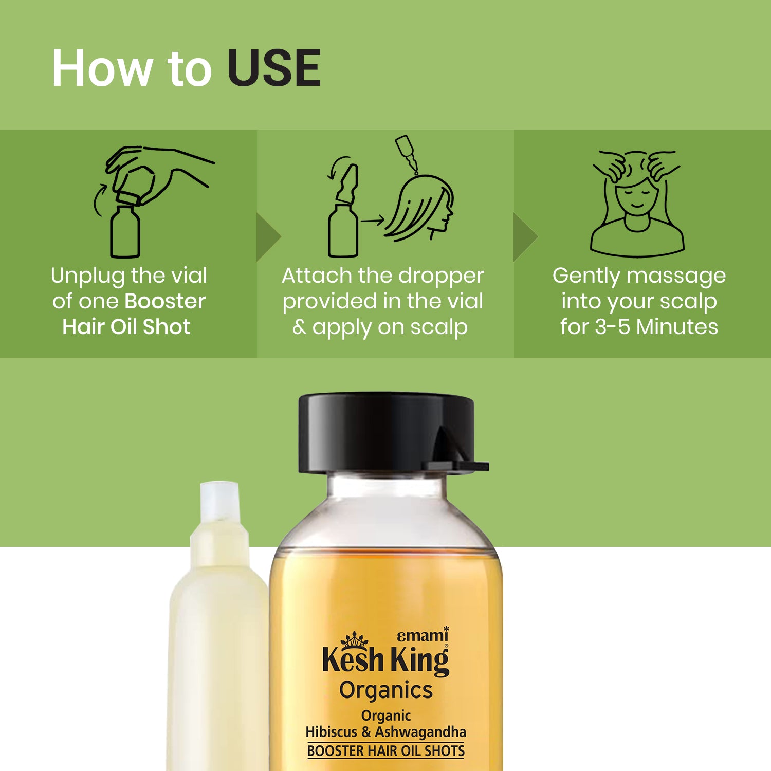 Kesh King Organics Neem, Bhringraj &amp; Tea Tree Booster Hair Oil Shots - 48ml