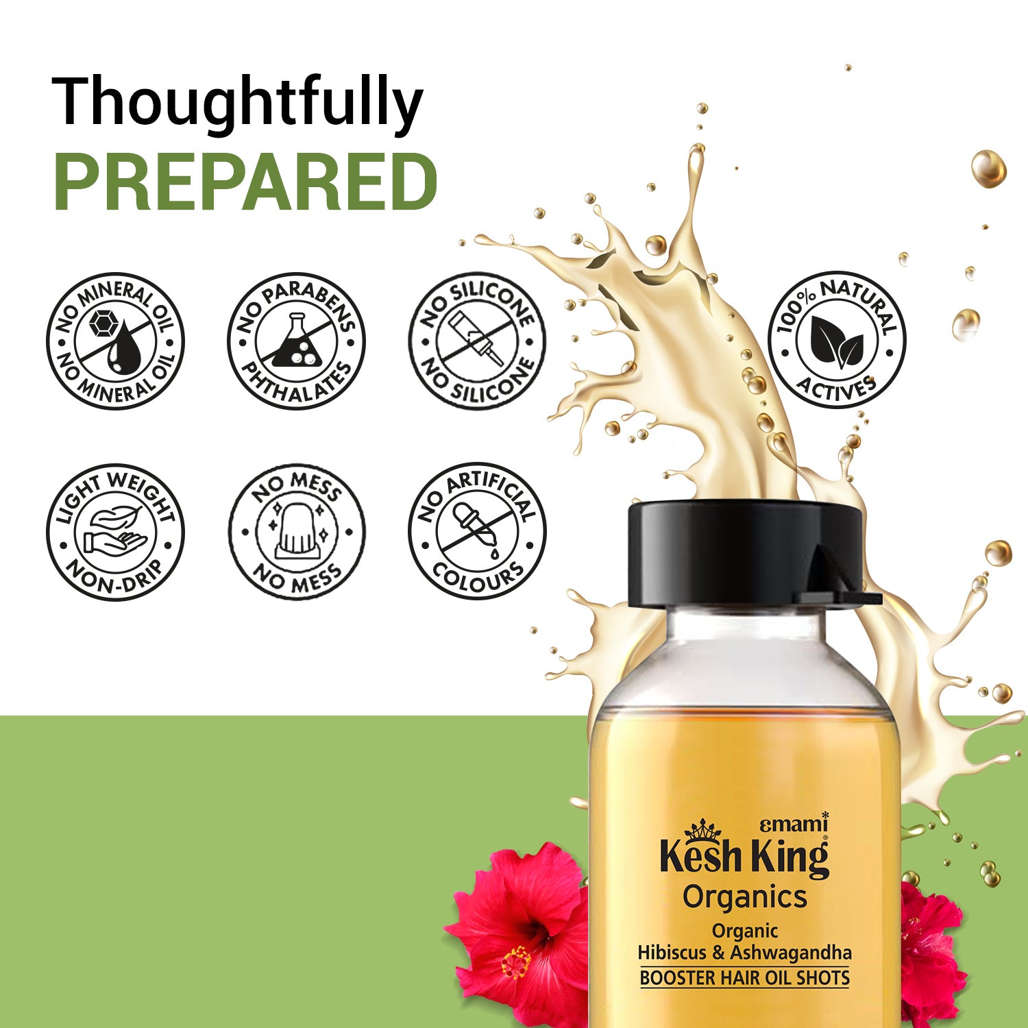 Kesh King Organics Neem, Bhringraj &amp; Tea Tree Booster Hair Oil Shots - 48ml