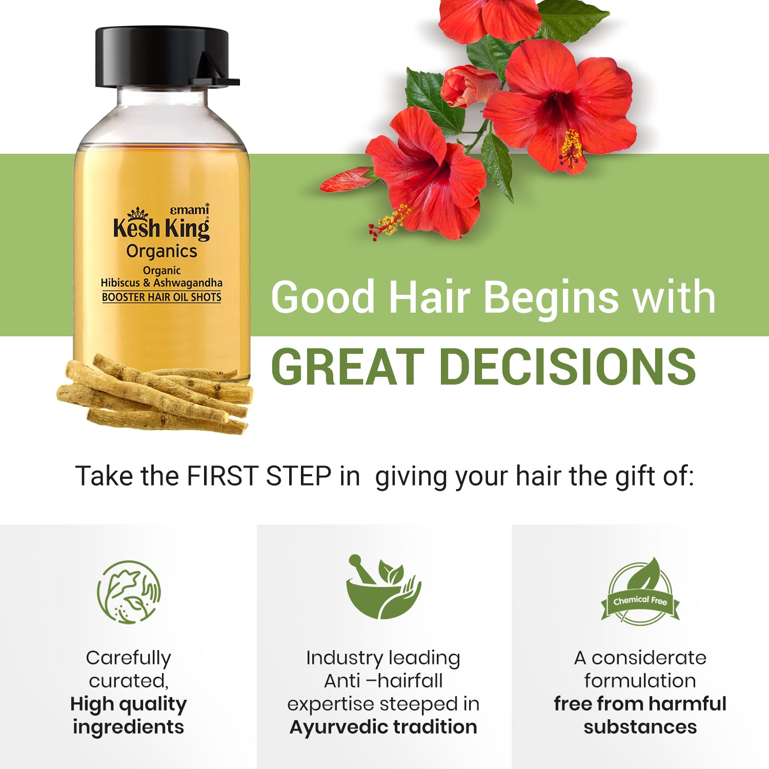 Kesh King Organics Neem, Bhringraj &amp; Tea Tree Booster Hair Oil Shots - 48ml