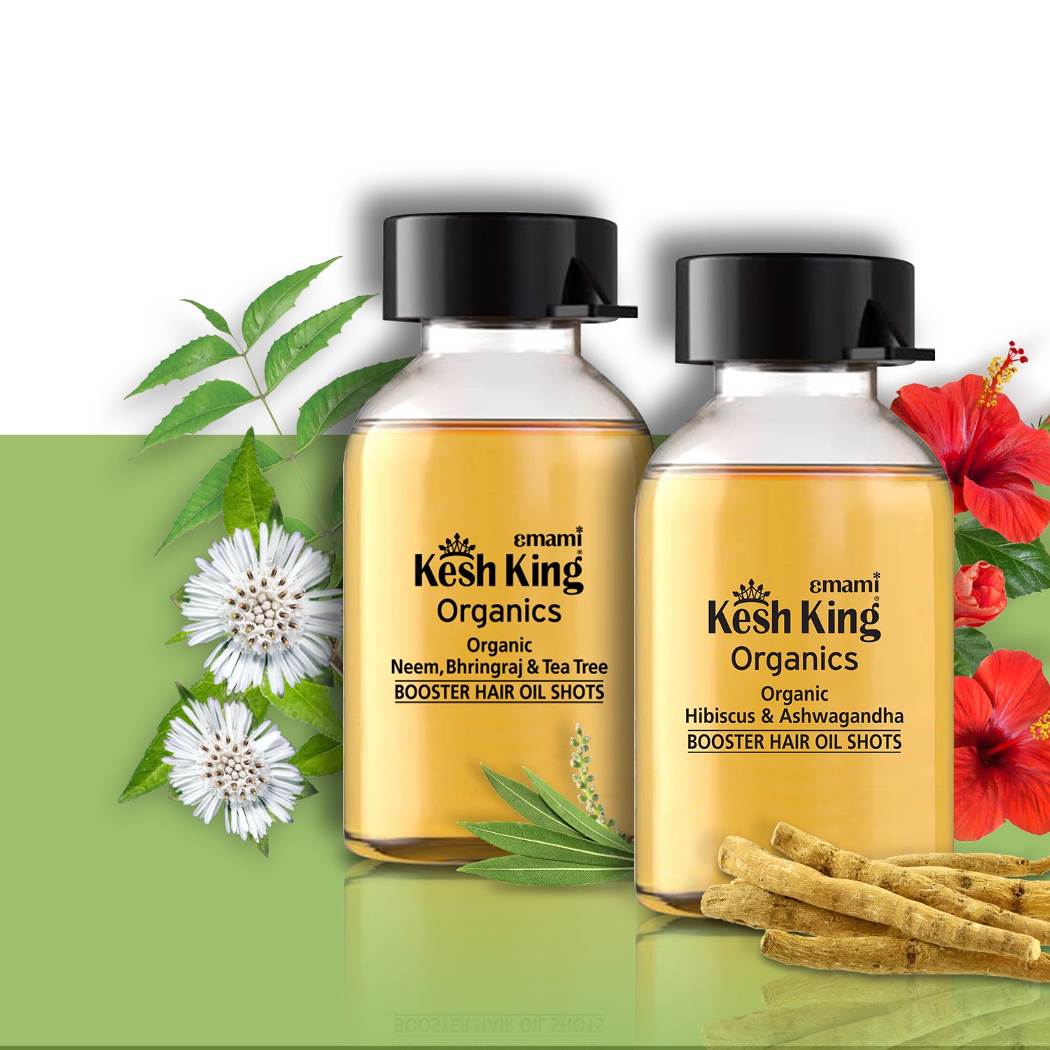 Kesh King Organics Neem, Bhringraj &amp; Tea Tree Booster Hair Oil Shots - 48ml