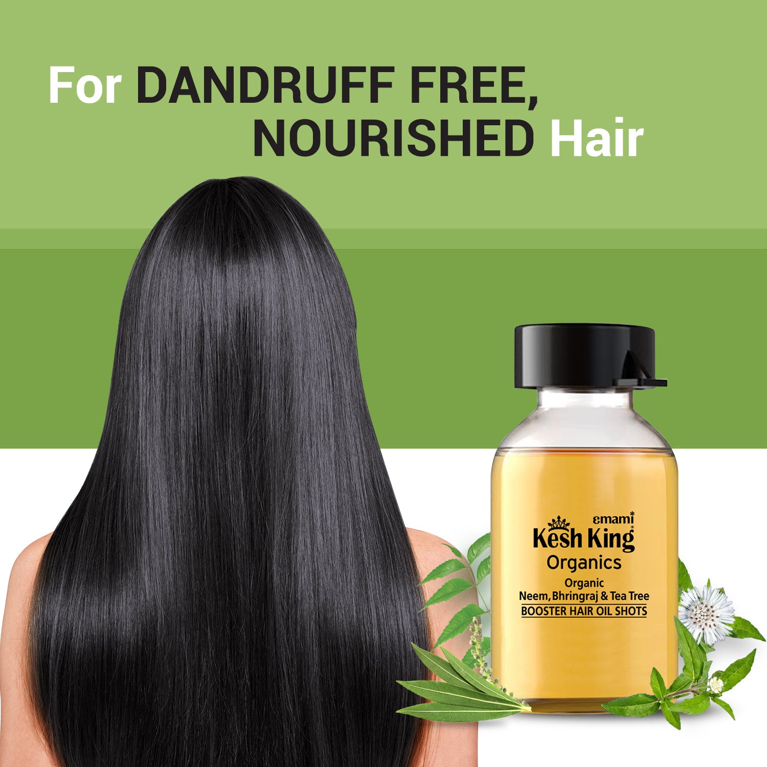 Kesh King Organics Neem, Bhringraj &amp; Tea Tree Booster Hair Oil Shots - 48ml