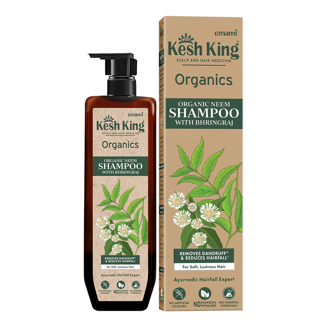 Kesh King Organics Neem &amp; Bhringraj Anti Dandruff Shampoo, Certified Organic Ayurvedic Formula for Flake free and Healthy scalp, sulphate &amp; paraben free, 300ml