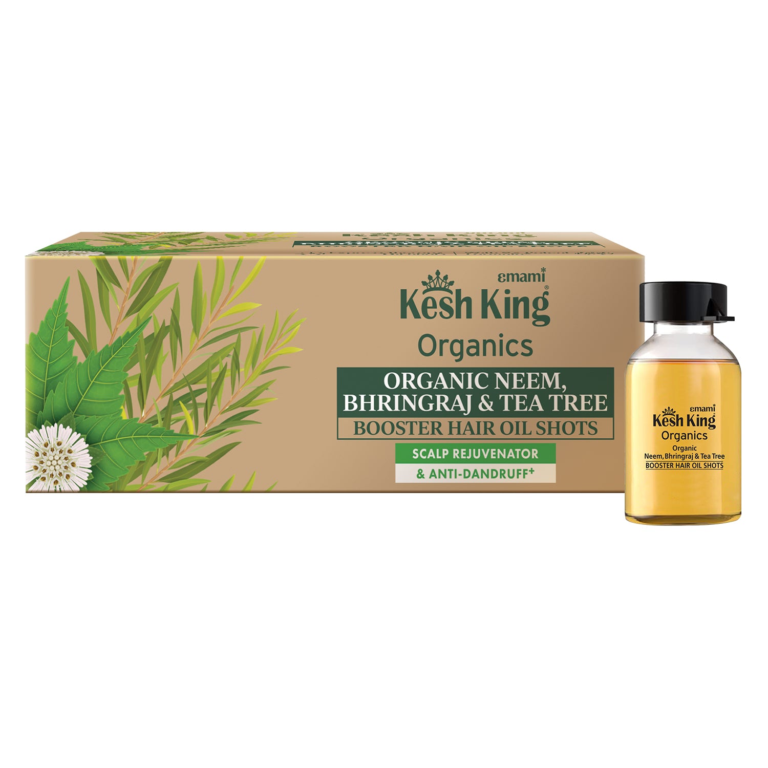 Kesh King Organics Neem, Bhringraj &amp; Tea Tree Booster Hair Oil Shots - 48ml