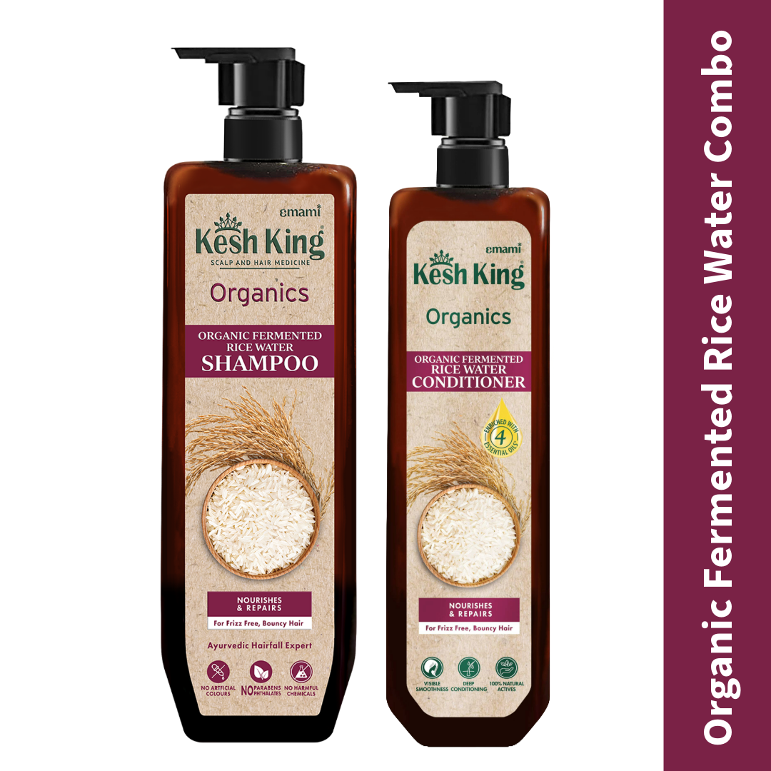 Kesh King Organics – Organic Fermented Rice Water Shampoo &amp; Conditioner Anti Frizz Combo, for nourished, frizz free and bouncy hair - 500ml