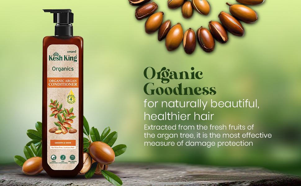 Kesh King Organics Argan Conditioner for Smooth and Shiny Hair, Ayurvedic Organic formula for frizz free bouncy hair, 200ml