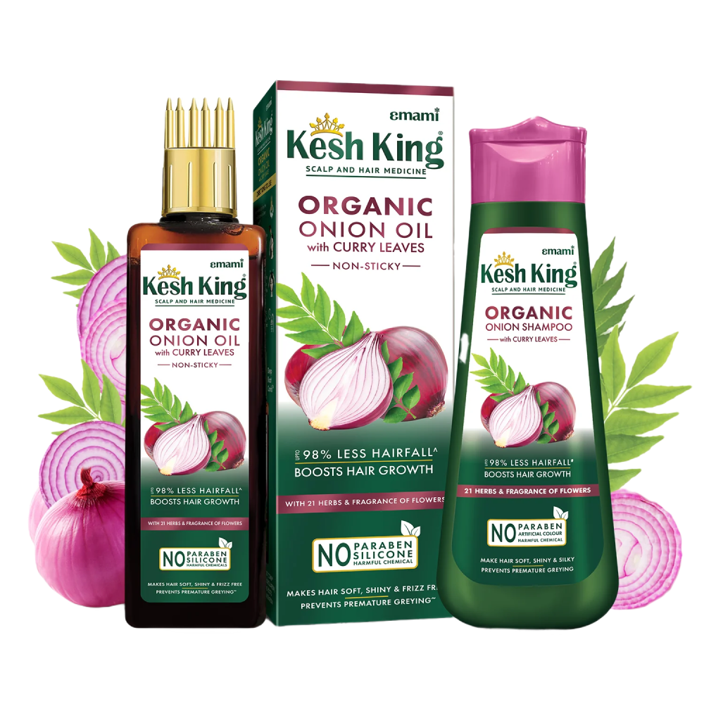 Kesh King Organic Onion Oil 100ml & Onion Shampoo 300ml Combo Pack