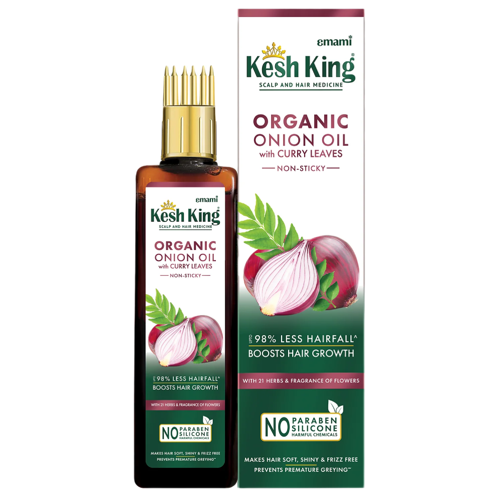 Kesh King Organic Onion Oil With Curry Leaves Reduces Hair Fall Upto 98% and Boosts Hair Growth | Non-Sticky Formula | Fragrance of Flowers | Goodness of Onion, Curry Leaves, Amla & Bhringraj -100ml