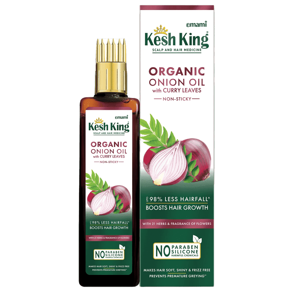 Kesh King Organic Onion Oil With Curry Leaves Reduces Hair Fall Upto 98% and Boosts Hair Growth | Non-Sticky Formula | Fragrance of Flowers | Goodness of Onion, Curry Leaves, Amla &amp; Bhringraj - 200ml