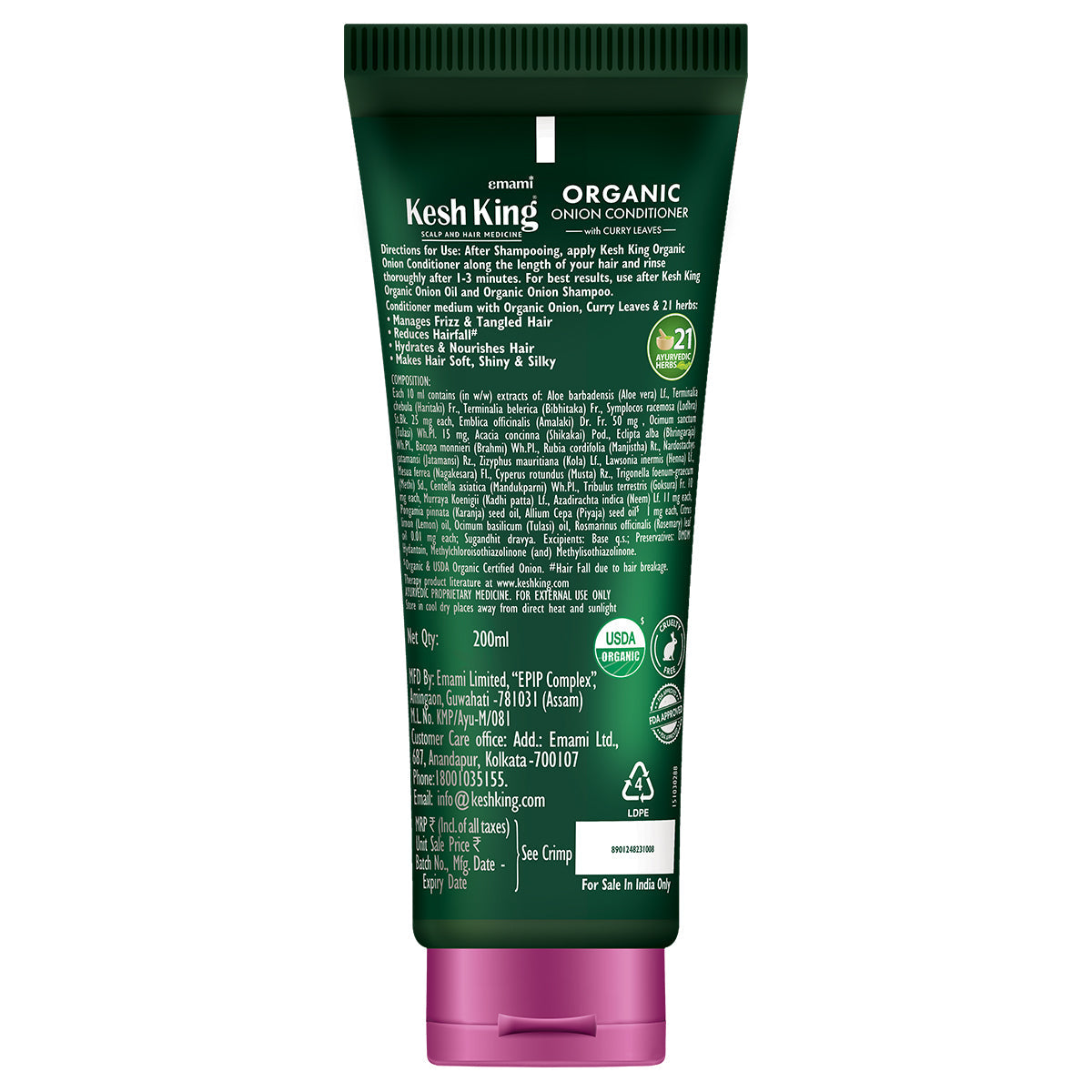 Kesh King Organic Onion Conditioner with Curry Leaves for hydrated and nourished hair 200ml