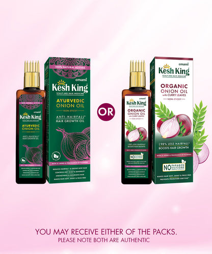 Kesh King Organic Onion Oil With Curry Leaves Reduces Hair Fall Upto 98% and Boosts Hair Growth | Non-Sticky Formula | Fragrance of Flowers | Goodness of Onion, Curry Leaves, Amla &amp; Bhringraj -100ml
